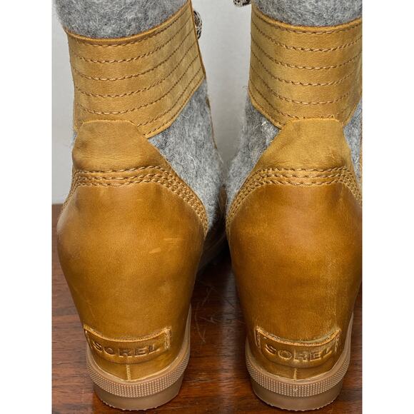Sorel Women's Lexie Wedge Boots Lace Up Leather Waterproof Camel Brown Size 8 - Picture 7 of 11